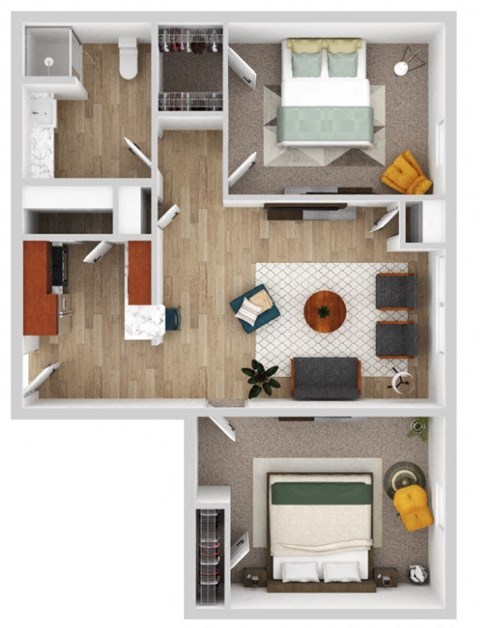 Floor plan for 2 beds, 1 bath, 880 sqft